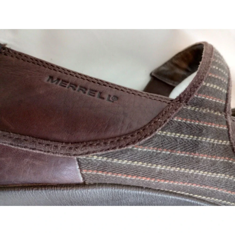 Merrell Poppy Roast Brown Leather Mary Jane Wedge Heel Shoes Vibram‎ Women's 10